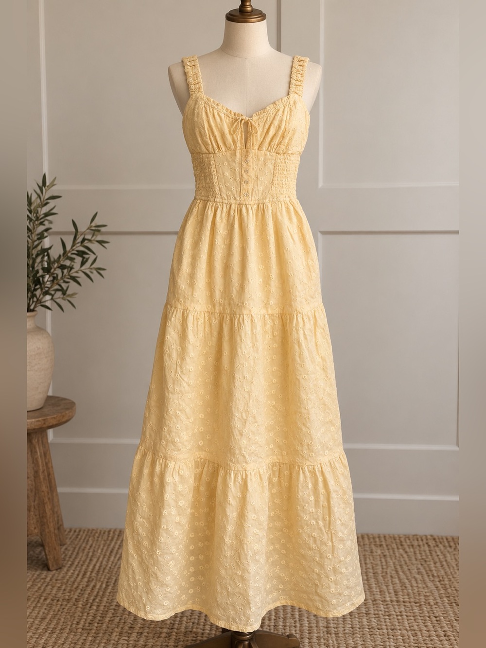 Yellow Eyelet Maxi Sundress cottagecore